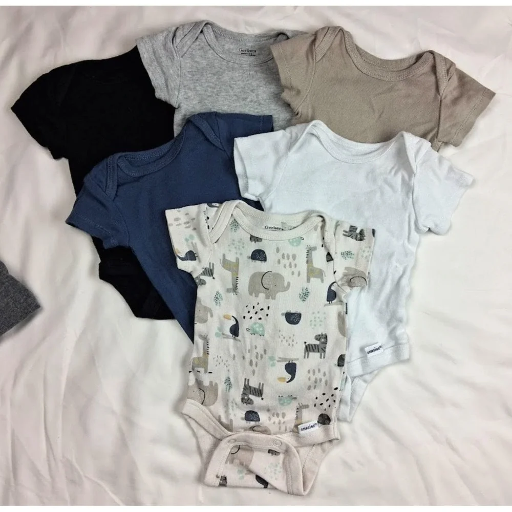 Gerber Baby 6pc Bodysuit Lot Sz Newborn Solid Short Sleeve Boy‎ Cotton